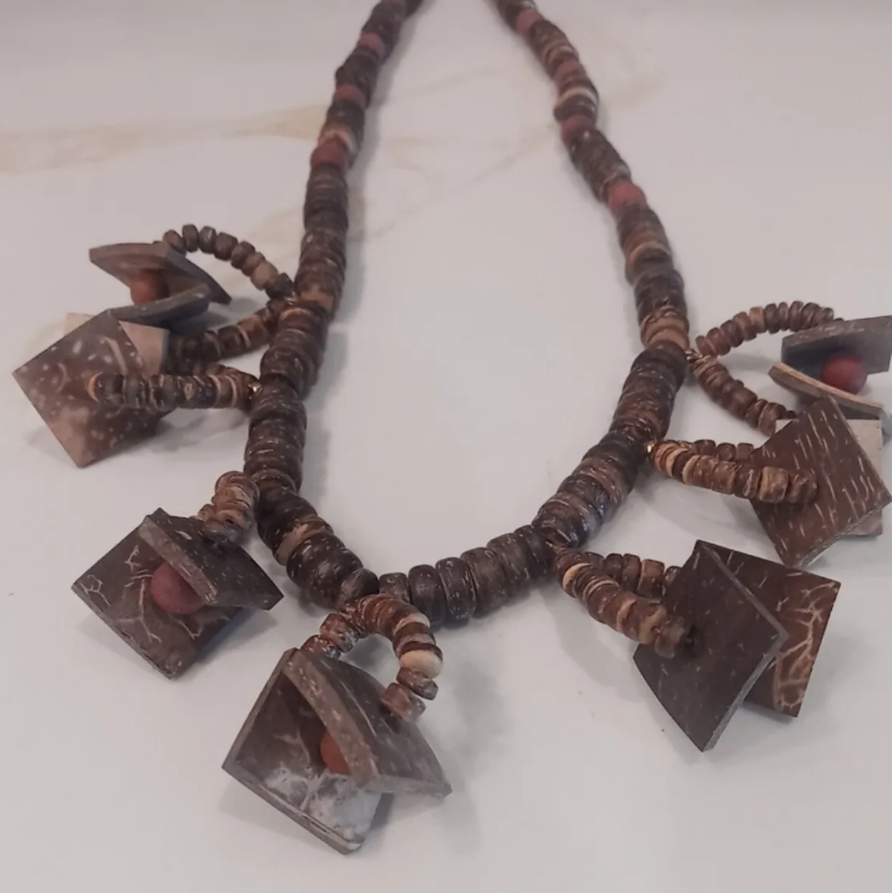 Vtg Wooden Estate Necklace Beaded Exotic Bohemian Statement. Chunky Jewelry View 2